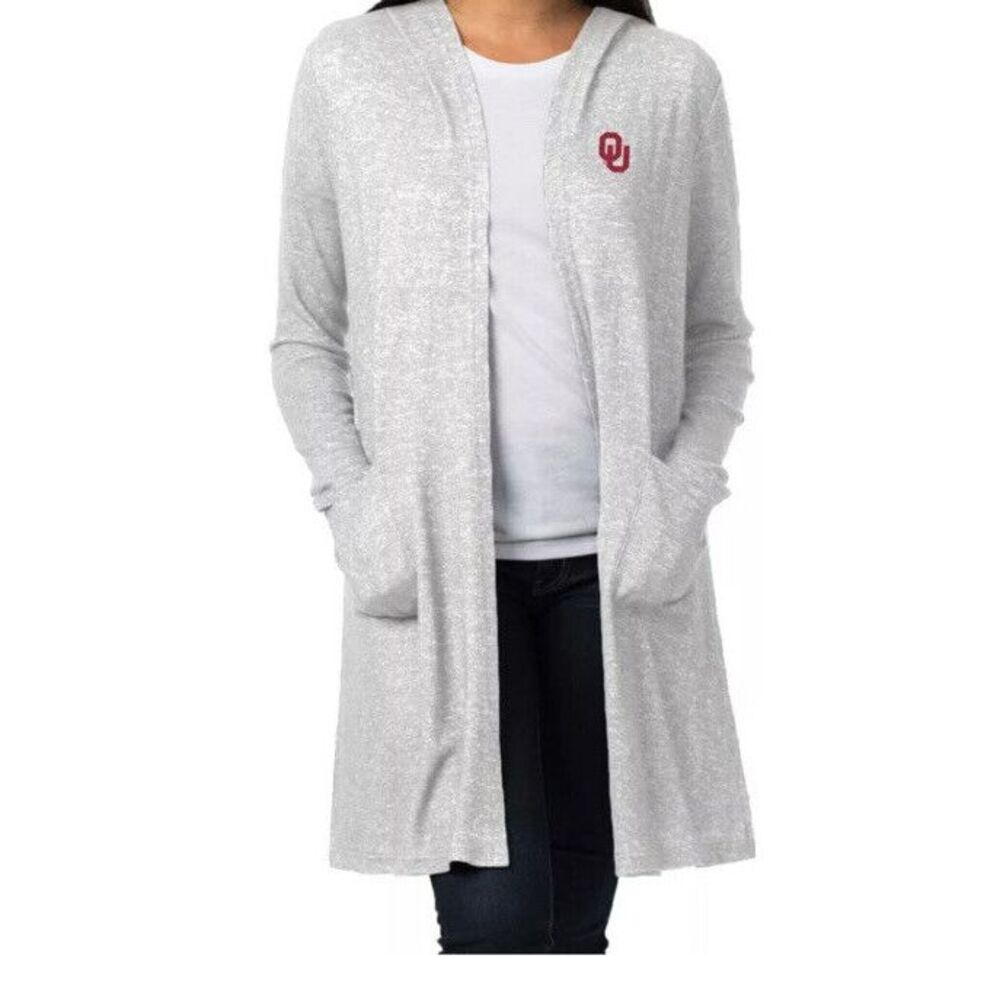 New Women's Heathered Gray Oklahoma Sooners Cuddle‎ Soft Duster Open Cardigan S